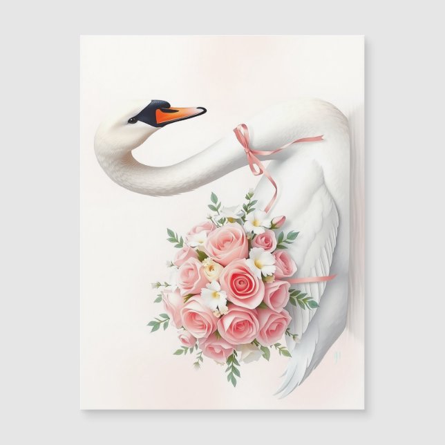 Eleganter Schwan mit Rosen Magnetkarte (Vorderseite)