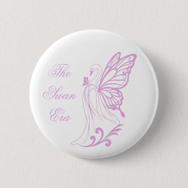 Eleganter Schwan mit Schmetterlingsflügeln Button (Vorderseite)