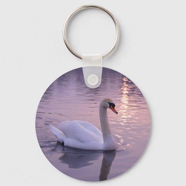 Eleganter Schwan-Sonnenuntergang Schlüsselanhänger (Vorderseite)
