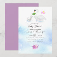 Eleganter Schwan und Lotus Watercolor Babydusche