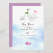 Eleganter Schwan und Lotus Watercolor Babydusche