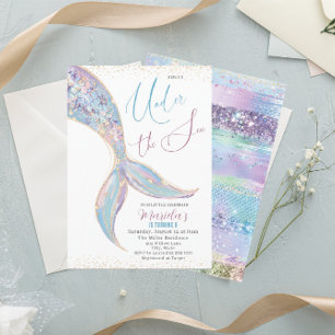 Eleganter Schwanz Wasserfarbe Meerjungfrau unter 5 Einladung