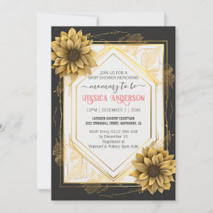 Eleganter Schwarz-Gelb-Baby-Dusche Sonnenblumenrah Einladung