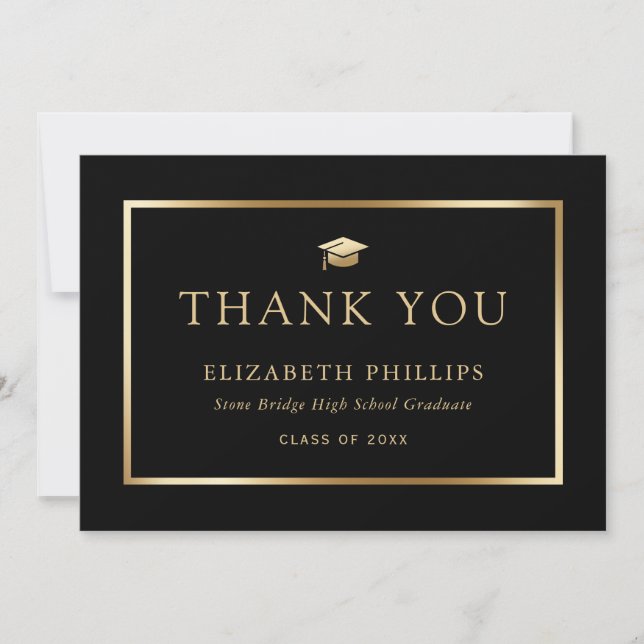 Eleganter Schwarz-Gold-Abschluss Dankeskarte (Vorderseite)