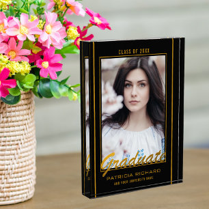 Eleganter Schwarz-Gold-Abschluss-Sake Fotoblock