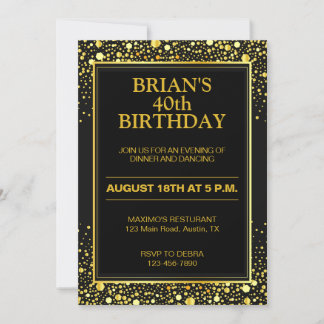 Eleganter Schwarz-Gold-Adult Geburtstag Einladung