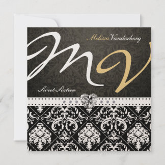 Eleganter Schwarz/Gold Damask 16 . Geburtstag lädt Einladung