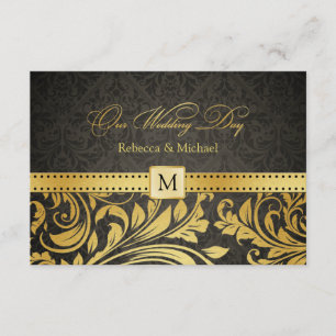 Eleganter Schwarz-Gold-Damask mit Monogram-UAWG RSVP Karte