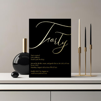 Eleganter Schwarz & Gold Foil 40. Geburtstag Einla Folieneinladung