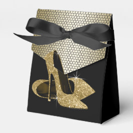 Eleganter Schwarz-Gold Glitzer High Heel Shoe Geschenkschachtel