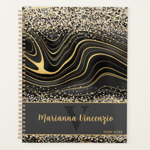 Eleganter Schwarz-Gold Glitzer Planer