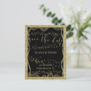 Eleganter Schwarz-Gold-Glitzer Save the Date Ankündigungspostkarte
