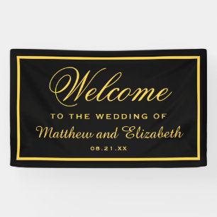 Eleganter Schwarz-Gold-Hochzeitsempfang Banner