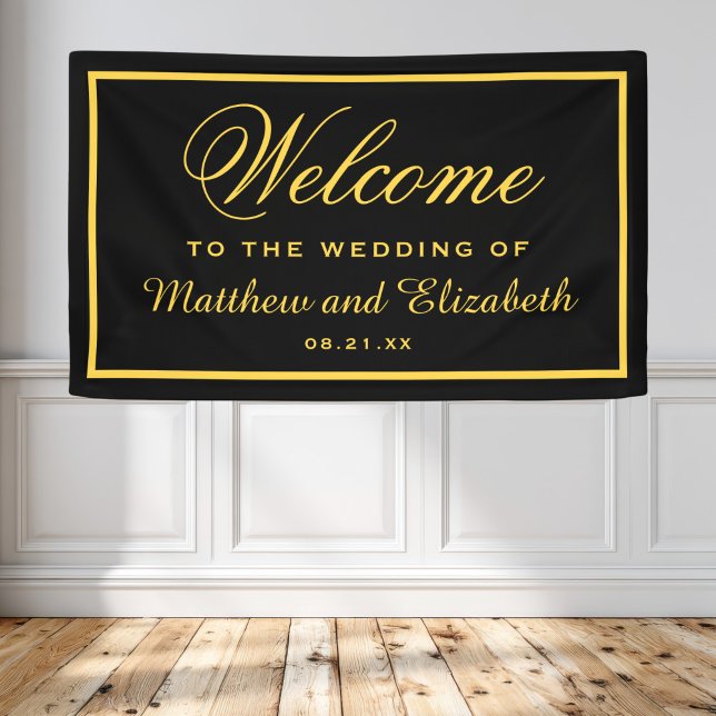 Eleganter Schwarz-Gold-Hochzeitsempfang Banner (Von Creator hochgeladen)