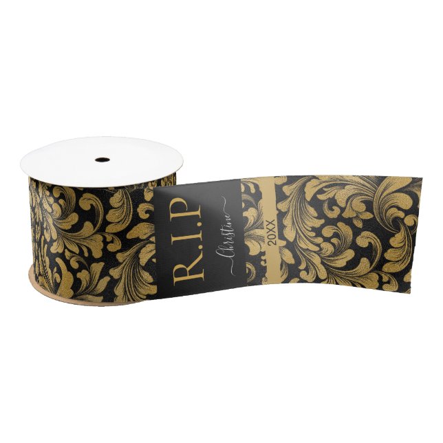Eleganter Schwarz-Gold-individuelle Name Satinband (Spule)