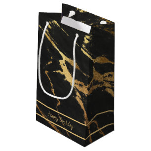 Eleganter Schwarz-Gold-Marmor-Look Bearbeitbarer Kleine Geschenktüte