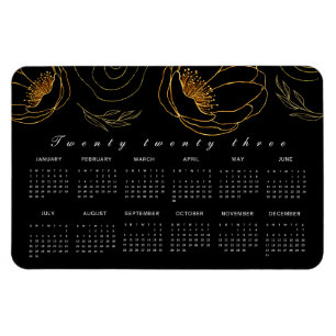 Eleganter Schwarz-Gold-Minimalist 2023-Kalender Magnet