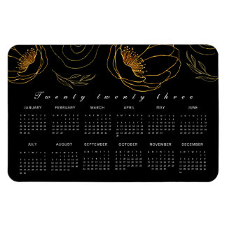 Eleganter Schwarz-Gold-Minimalist 2023-Kalender Magnet