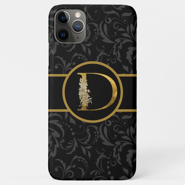 Eleganter Schwarz-Gold-Monogramm-Buchstaben "D" Case-Mate iPhone Hülle (Rückseite)