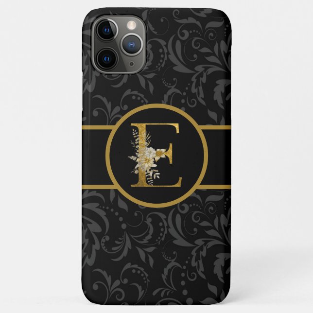 Eleganter Schwarz-Gold-Monogramm-Buchstaben "E" Case-Mate iPhone Hülle (Rückseite)