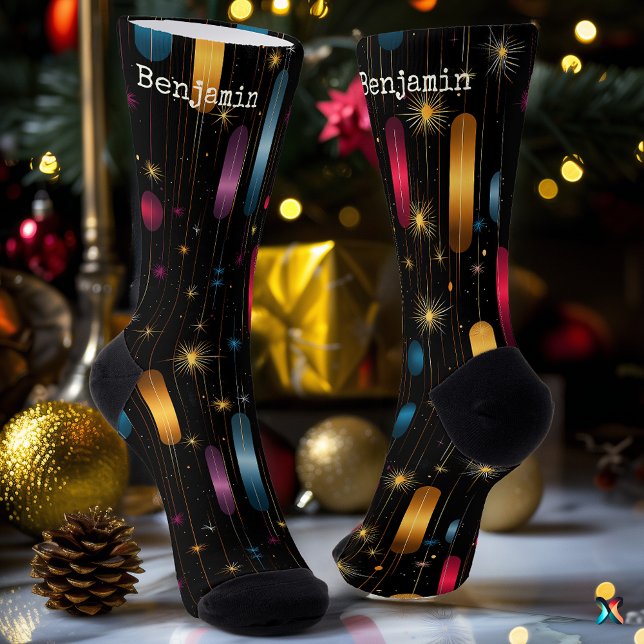Eleganter Schwarz-Gold-Urlaub mit Star Accents Socken (Von Creator hochgeladen)