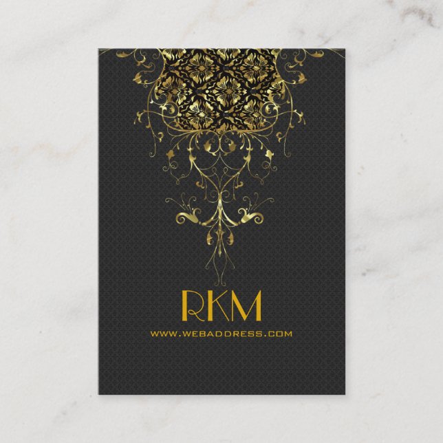 Eleganter Schwarz-Gold-Vintager Spitzenrahmen Visitenkarte (Vorderseite)