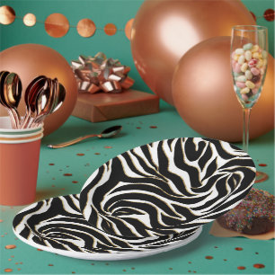 Eleganter Schwarz-Gold-Zebra-Weiß-Tierdruck Pappteller