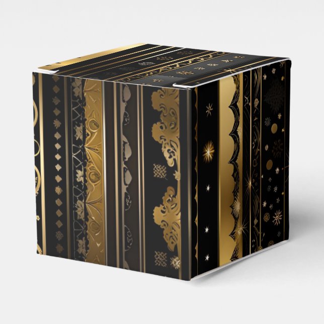 Eleganter schwarz-goldgestreifter Würfel Geschenkschachtel (Vorderseite)
