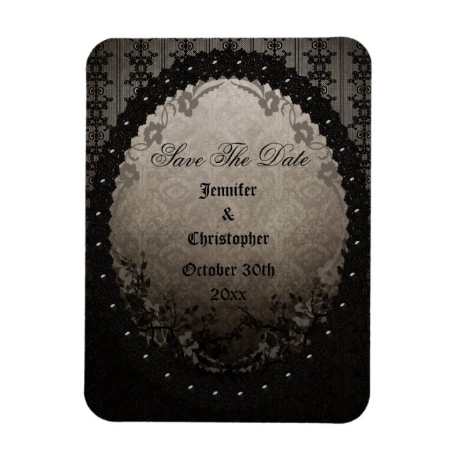 Eleganter schwarz-gotischer Rahmen Save the Date H Magnet (Vertikal)