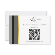 Eleganter Schwarz Grau Gold Streifen QR-Code Hochz