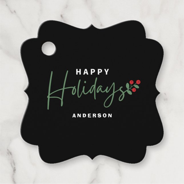 Eleganter Schwarz-Grün-Happy-Urlaub Geschenkanhänger (Vorderseite)
