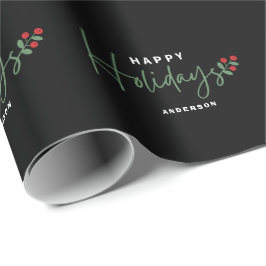 Eleganter Schwarz Grün und Rot glücklicher Urlaub Geschenkpapier