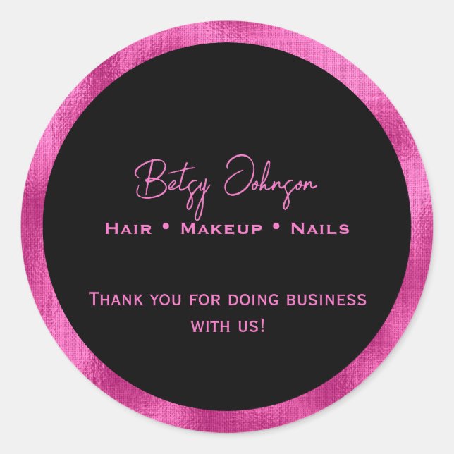 Eleganter Schwarz Hot Pink Foil Danke Sticker (Vorderseite)
