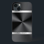 Eleganter Schwarz Metallic Print Silver Akzent Case-Mate iPhone Hülle<br><div class="desc">Eleganter,  schwarzer Metalldruck,  rostfreier Stahllook,  silberfarbene Streifen-Akzente und kundenspezifisches Monogramm. Modernes,  elegantes und trendiges Design.</div>