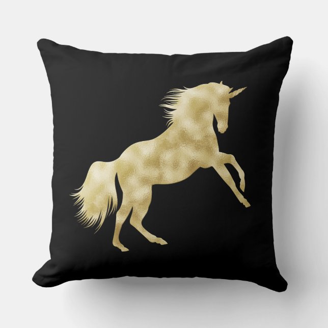 ELEGANTER SCHWARZ MIT GOLDEN UNICORN KISSEN (Vorderseite)