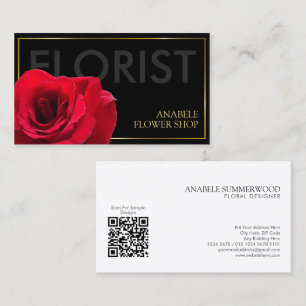 Eleganter Schwarz-Rahmen Florist mit Rote Rose Visitenkarte