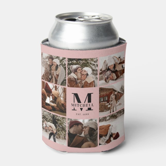 Eleganter Schwarz Rosa Familienfoto Collage Keepak Dosenkühler (Kanne Vorderseite)