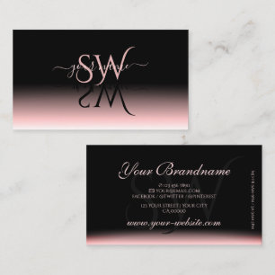 Eleganter Schwarz-Rosa-Farbschatten-Schriftart-Ini Visitenkarte