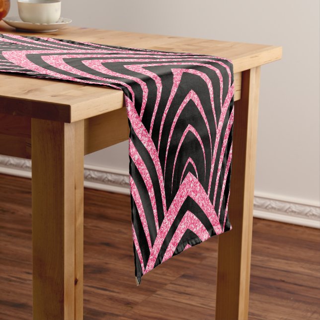 Eleganter Schwarz/Rosa Glitzer Art-Deko Muster Kurzer Tischläufer (Beispiel)