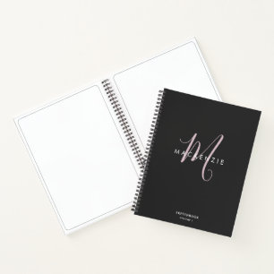 Eleganter Schwarz-Rosa-Script-Monogramm-Sketch Notizbuch