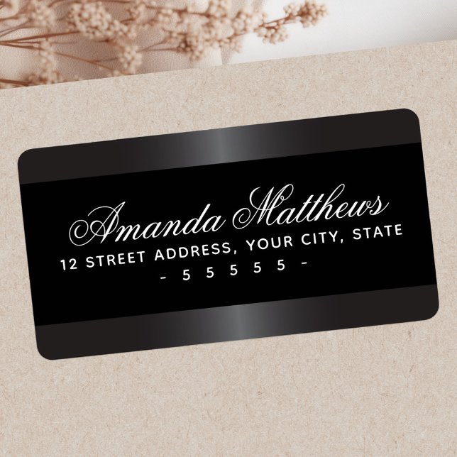Eleganter Schwarz-Satin-Grau Adressaufkleber (Elegant black and satin gray border label)