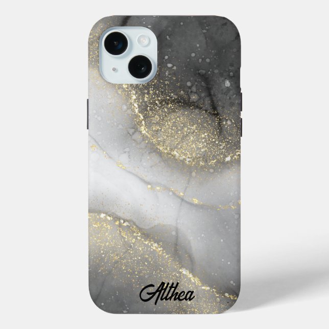 Eleganter Schwarz-Silber-Individuelle Name Case-Mate iPhone Hülle (Rückseite)