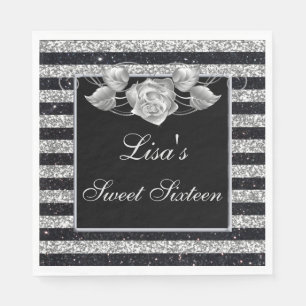 Eleganter Schwarz Silver Glitzer Silver Rose Sweet Serviette