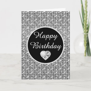 Eleganter Schwarz-Silver Square Glitzer Geburtstag Karte