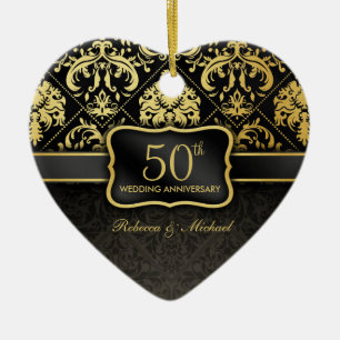 Eleganter Schwarz-u. des Gold50. Hochzeitstag Keramikornament