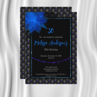 Eleganter Schwarz und Blau Geburtstag Einladung