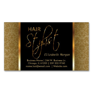 Eleganter Schwarz-und Golddamast-Haar-Stylist Magnetische Visitenkarte