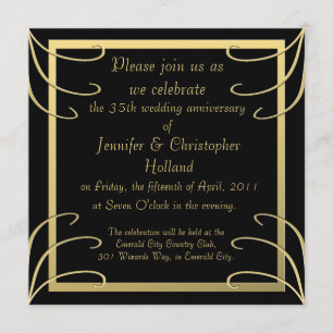 Eleganter Schwarz-und Goldstrudel-Jahrestag Einladung