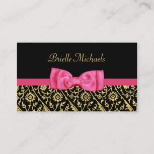Eleganter Schwarz und Imitate Gold Damask Hot Pink Visitenkarte