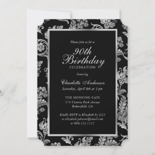 Eleganter Schwarz und Silber Vintag 90. Geburtstag Einladung